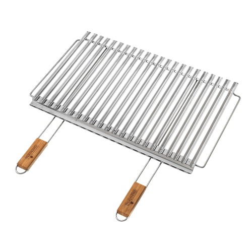 Griglia biologica inox 67x40 cm con manici in bamboo B26740