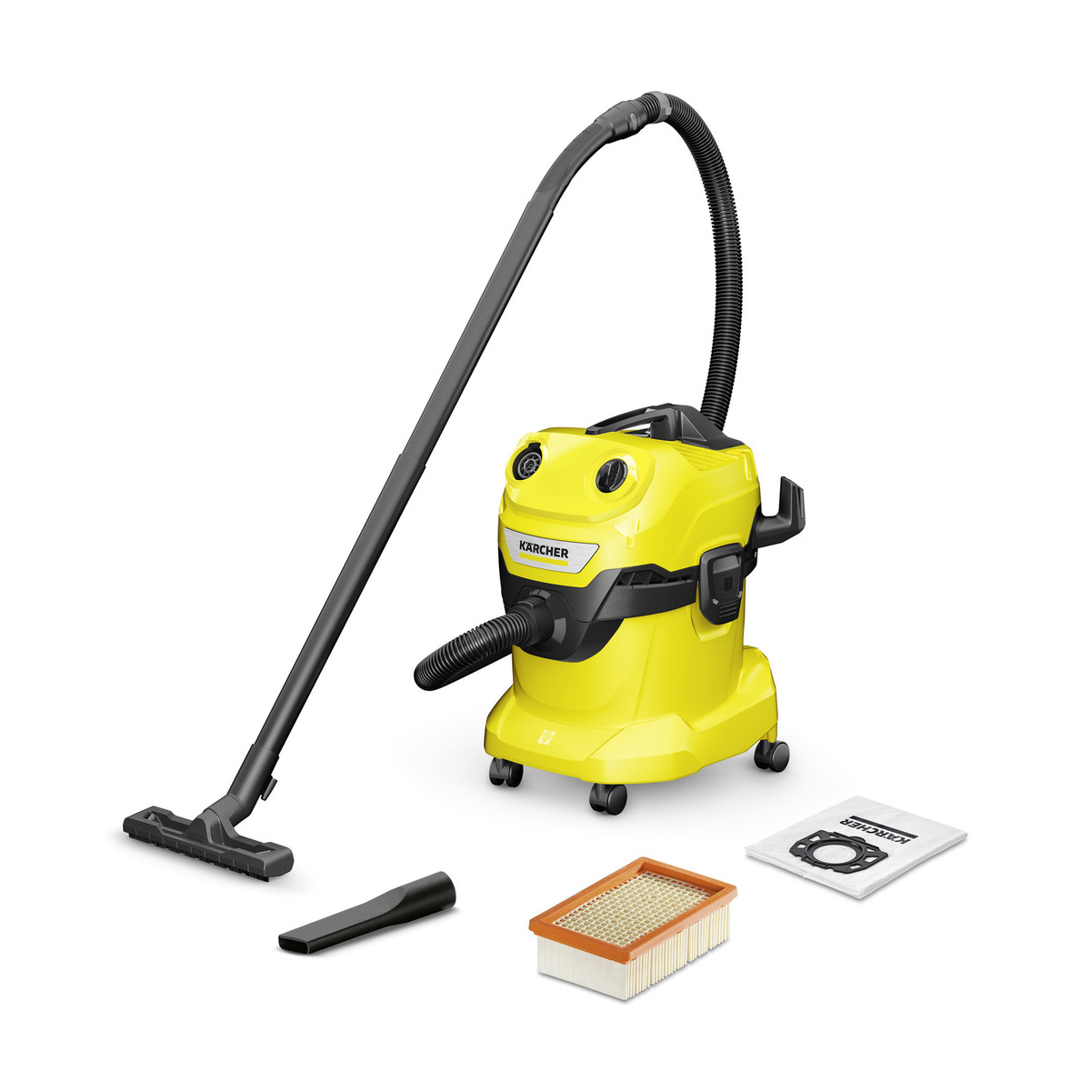 Kärcher WD 4 V-20/5/22 20 L Aspiratore a cilindro Secco e bagnato 1000 W Senza sacchetto Nero, Giallo